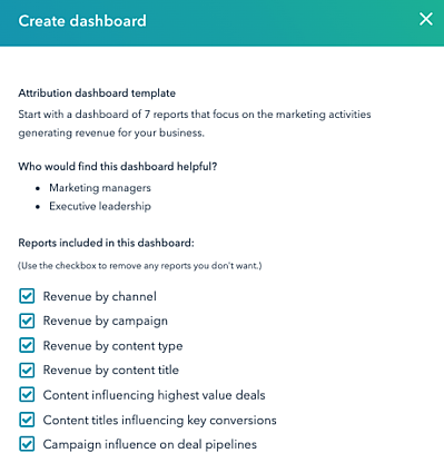 Standardberichte von dem Attribution Dashboard