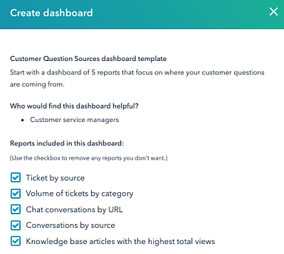 Standardberichte von dem Customer Question Sources Dashboard