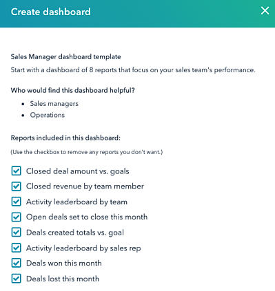 Standardberichte von dem Sales Manager Dashboard