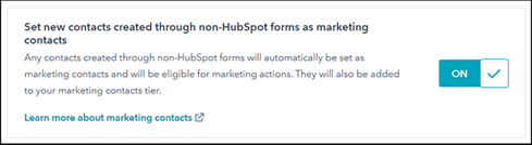 HubSpot Einstellungen für Marketing Kontakte über kein HubSpot Formular