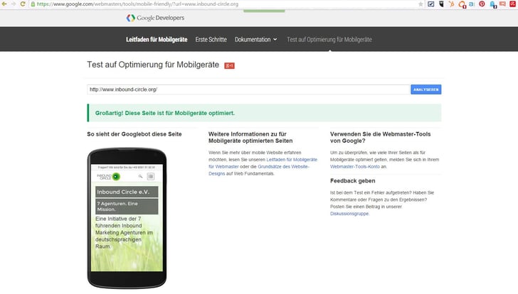 Google Test auf Optimierung für Mobilgeräte